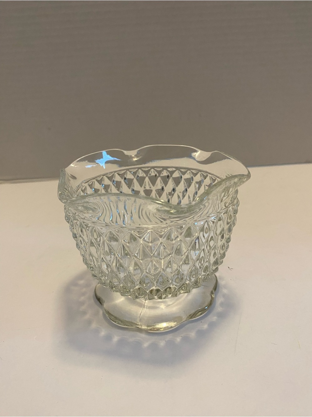 Vintage Indiana Glass Diamond Point Clear Footed Bowl OR Fairy Lamp Base
